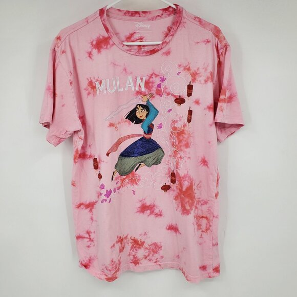 Disney 100 Pink Tie Dye Organic Cotton Short Sleeve Mulan T Shirt Size Large - Picture 1 of 7
